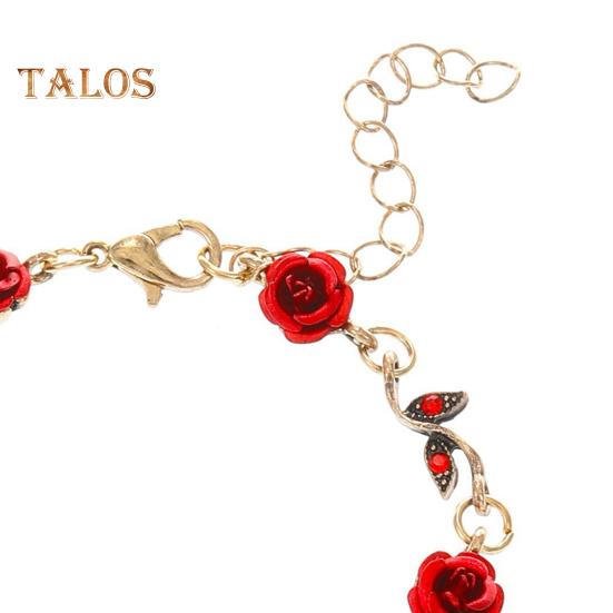 3 Pcs/Set Red Rose Jewelry Set Floral Theme Romance Vintage France Style Valentines Day Mothers Day Present Earrings Adjustable Rhinestone Necklace