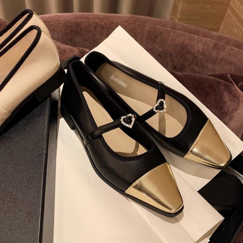 

! #Sweet and pretty love one-word buckle belt color matching thick heel small fragrance Mary Jane shoes women 35