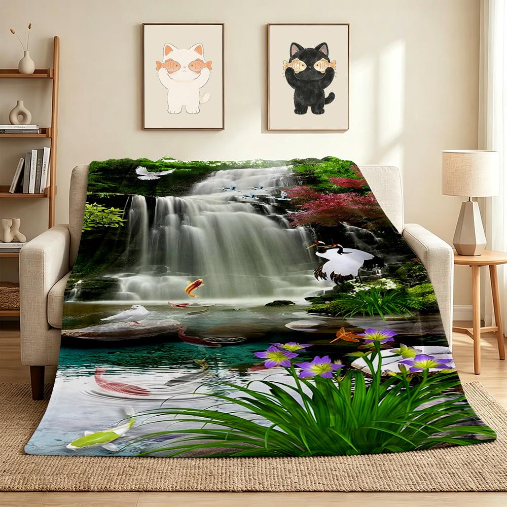 Waterfall Garden Flannel Blanket Throw Blanket Soft Warm Sofa Bed Camping Home Decor Unique Christmas Gift C9261371