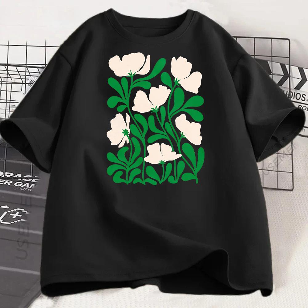 Flower Print Unisex Crew Neck Short Sleeve Unisexs Graphic Tshirt Stylish Comfortable Casual Unisex Top Trendy T Shirt Unisex