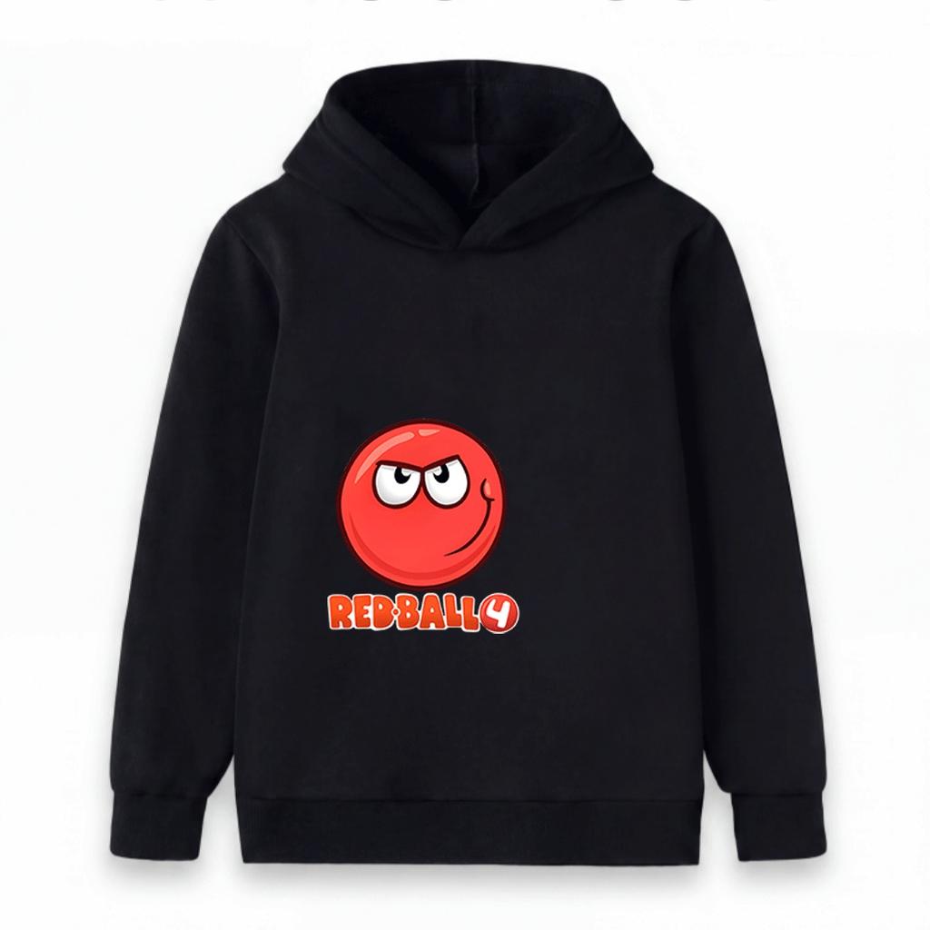 Kids Boys Girls Casual Hoodie Red Angry Smile Ball Print Pullover Sweatshirt Soft Long Sleeve Warm Hooded Top for Children