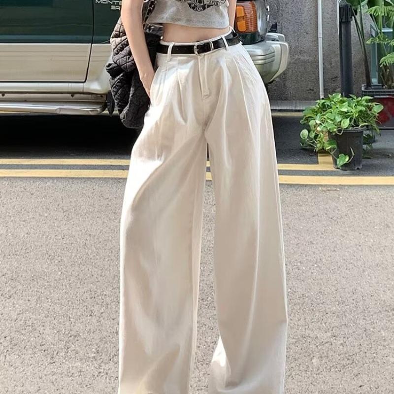 

Американские женские джинсы больших размеров с высокой посадкой и широкими штанинами - Стройнящие, Свободные, Плиссированные, Прямые брюки M белый