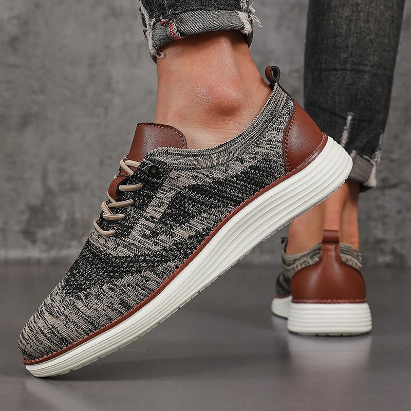 Men's Casual Shoes Slip  Breathable Flats Walking Sneakers Lightweight Lace-Up Versatile Business Mesh Light Comfort Shoes Men