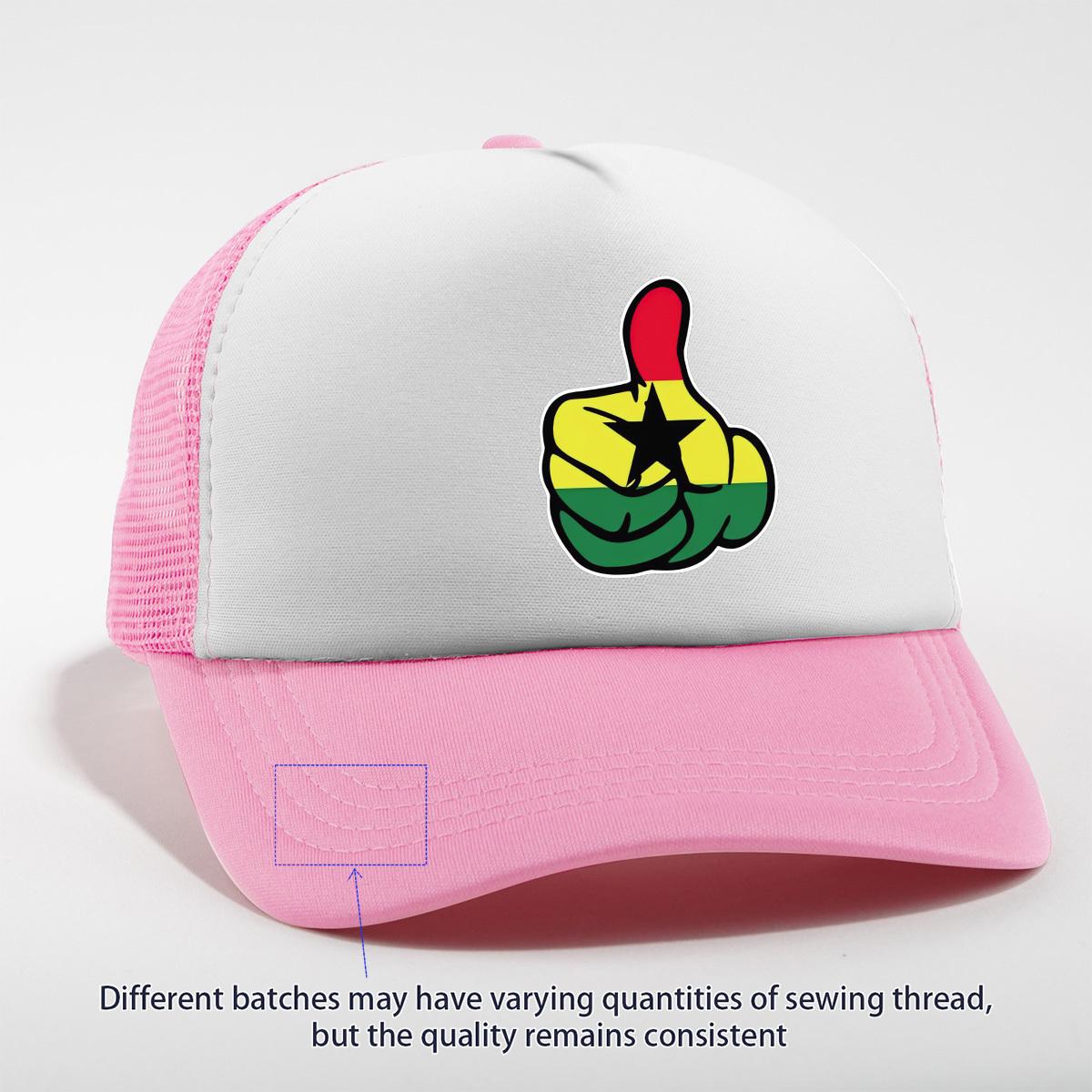 

Ghana Flag Thumbs Up Trucker Hat Pink White Mesh Adjustable Breathable Casual Baseball Cap Adult One Size