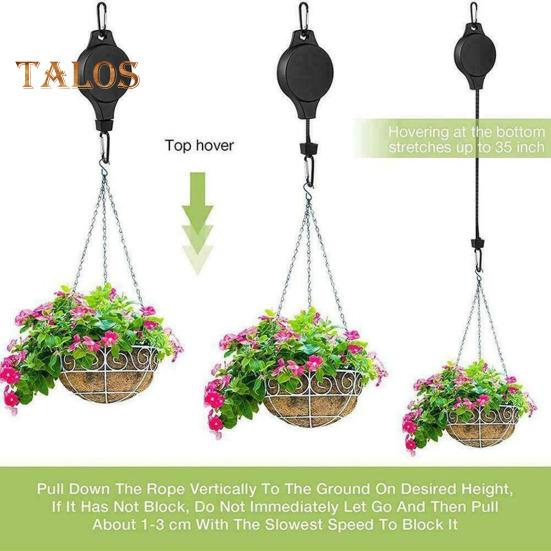 Plant Pulley Hook Heavy Duty Retractable Hanger Hook Adjustable Plants Hanging Pulley Hook for Outdoor Garden Flower Basket Pots Birds Feeder