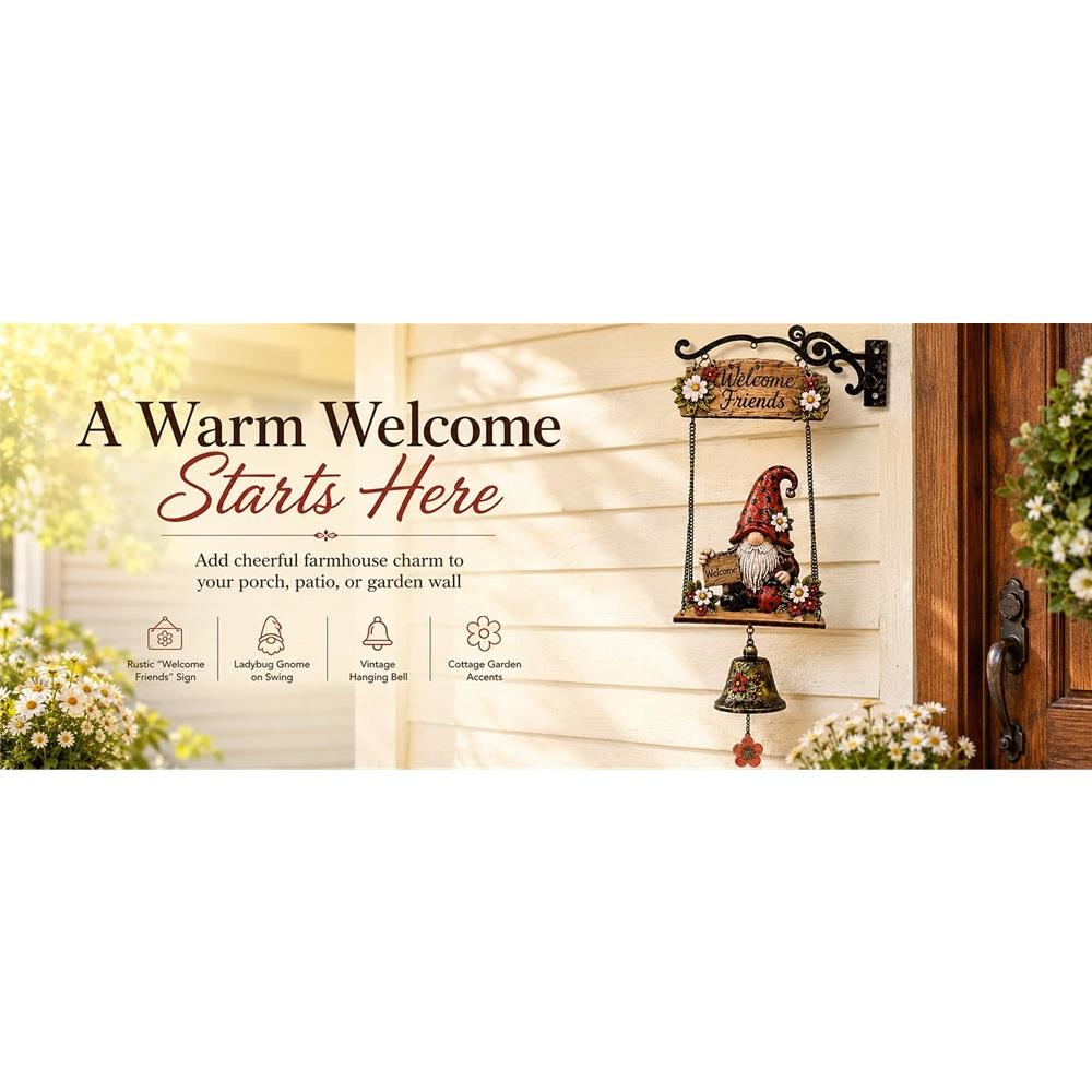 Country Garden Gnome Bell Outdoor Decorative Doorbell Hanging Ornament Bee Sunflower Welcome Country Style Sign