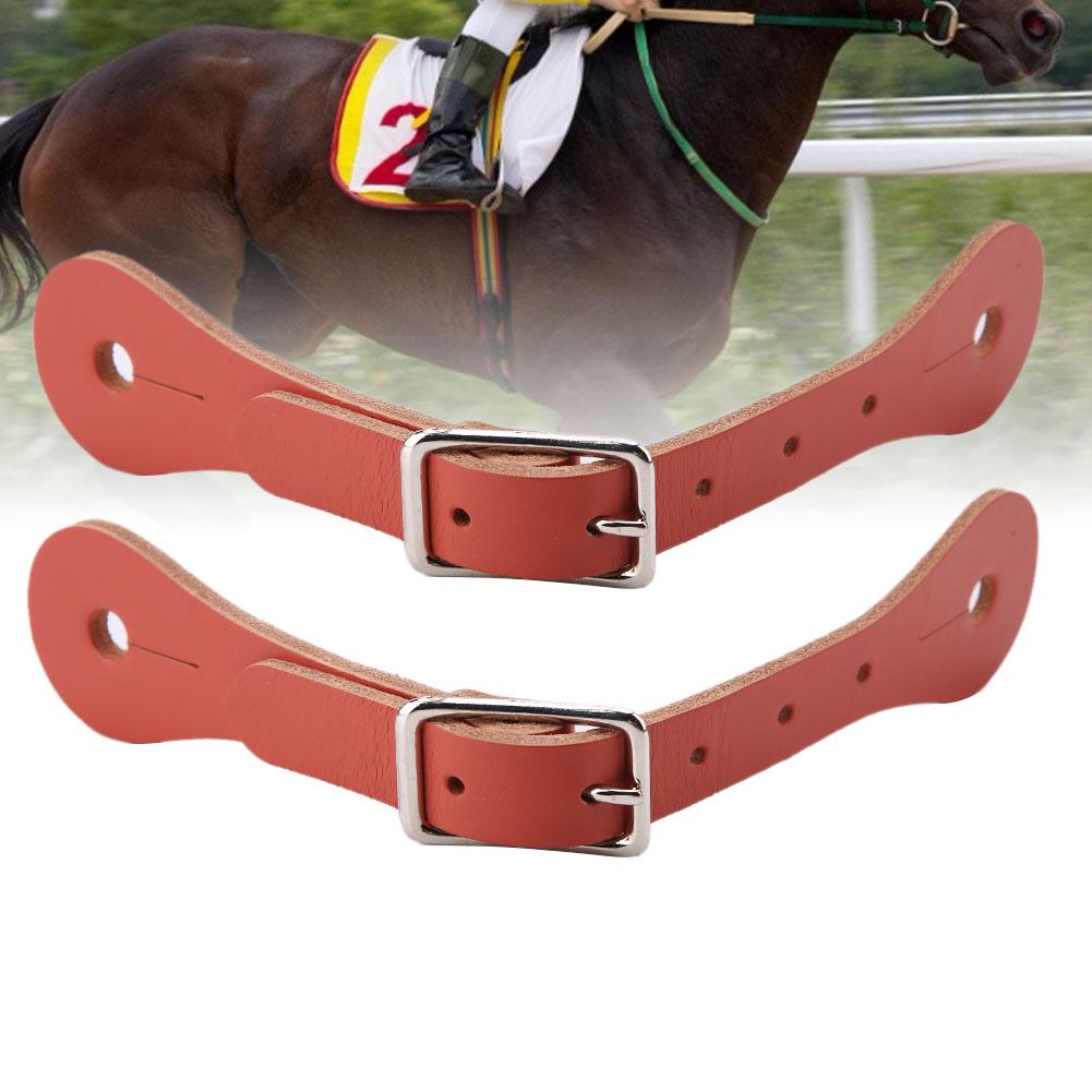 1 Pair Horse Riding Accessories   Genuine Leather Equestrian Spur Strap (Black)