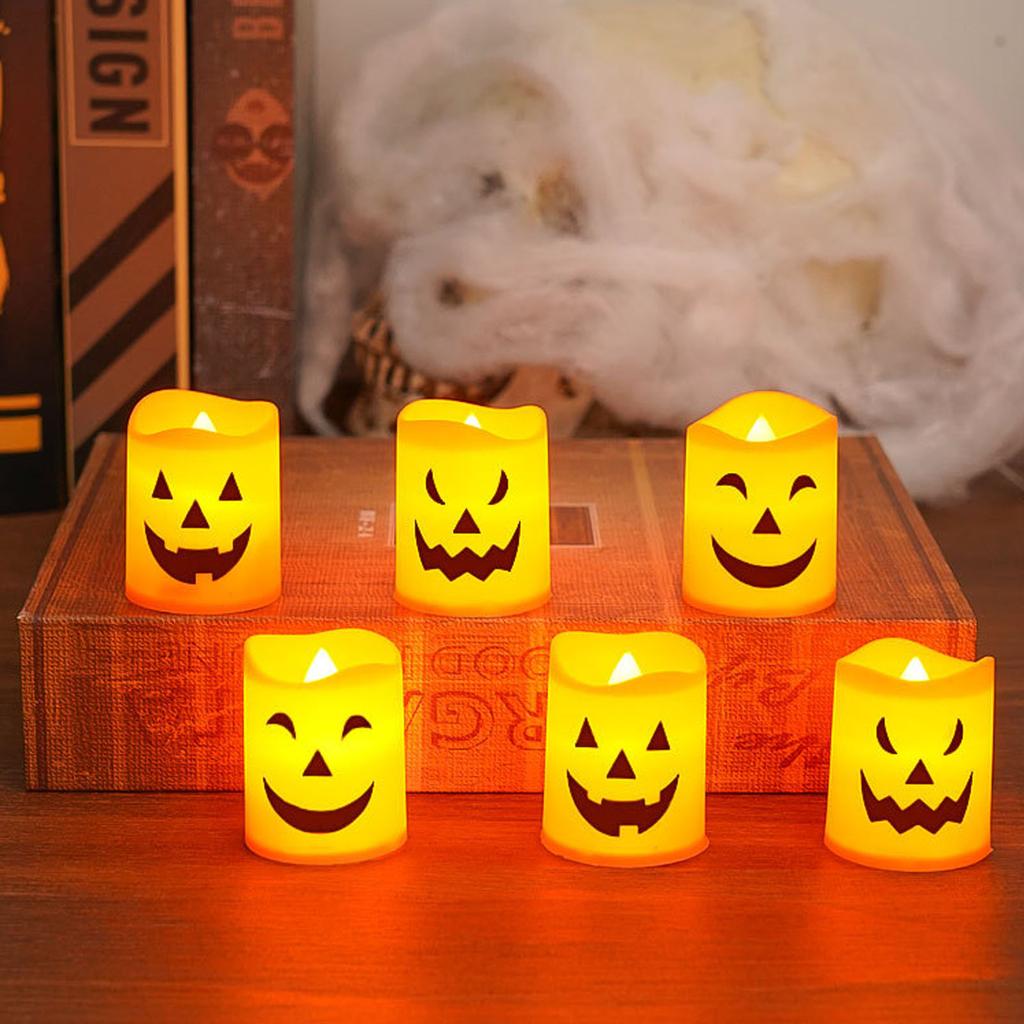 LED Electronic Candle Lights Halloween Pumpkin Face Flickering Flameless Candles Decorative Battery Operated Party Lighting Set