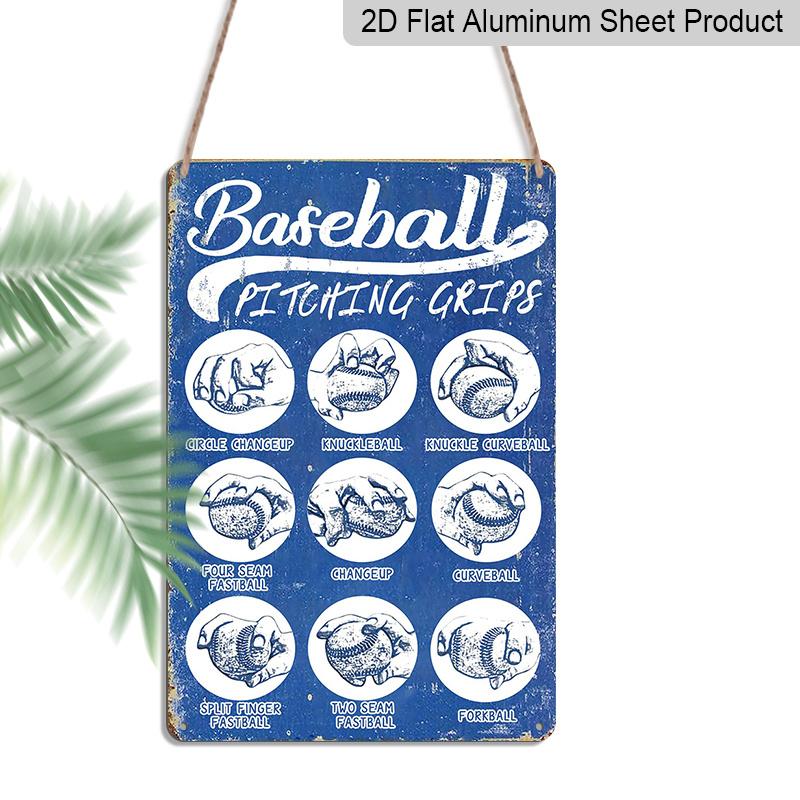 

2D Flat, 1pc Baseball Pitching Grips Aluminium Metal Wall Decor Sign - 8 x12 Vintage Baseball Training Guide Decor, Baseball Pitch Grip Chart Wall 20*30cm