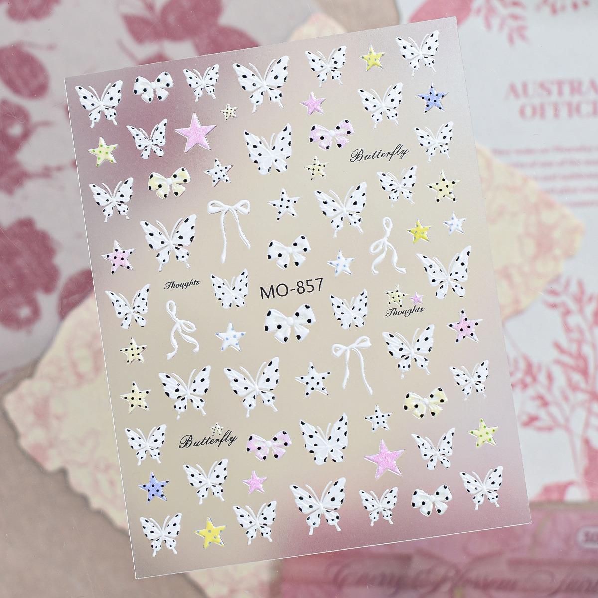 Polka Dot & Flower Bow Knot Nail Art Stickers - 5D Korean Style Wildflower, Butterfly & Star Designs
