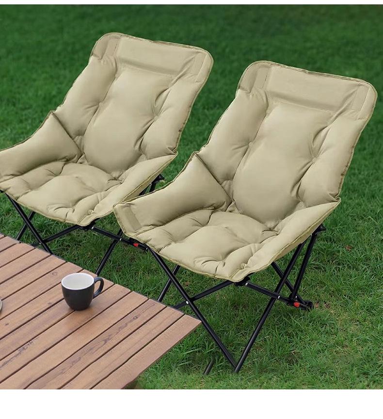 Adjustable Reclining Foldable Moon Chair with Cotton Padding for Outdoor Camping and Picnics