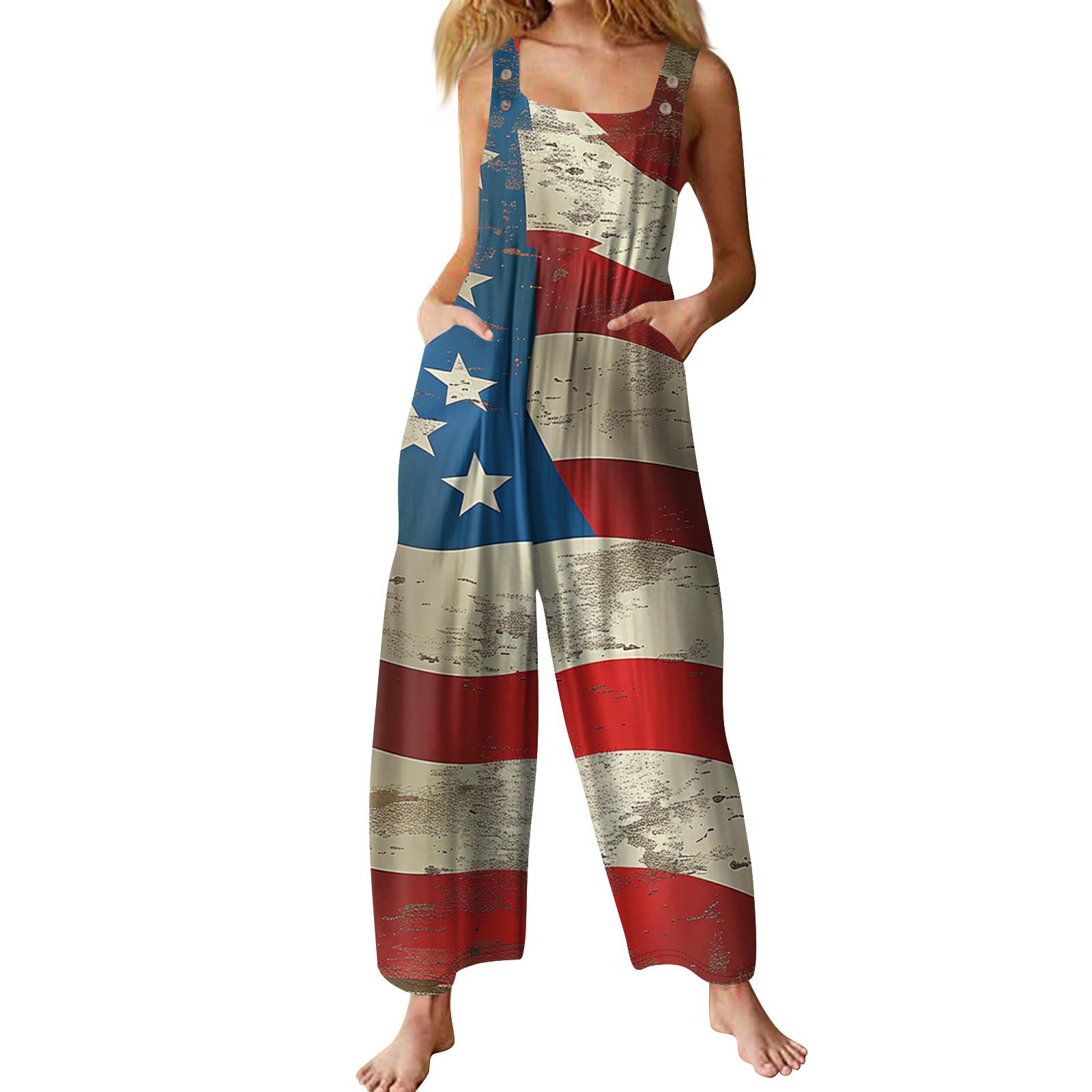 

Женские повседневные комбинезоны с регулируемыми лямками, без рукавов, с принтом «День независимости», удобные комбинезоны с карманом XL небесно-голубой