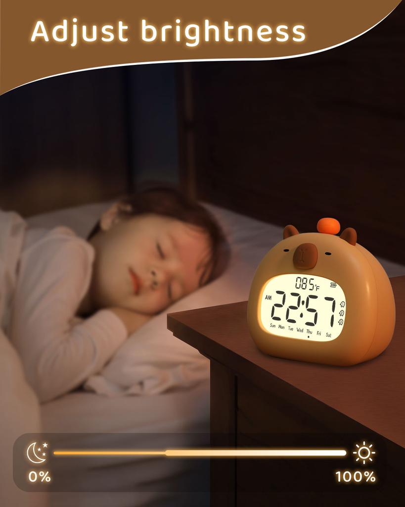 Capybara Alarm Clock With Night Light Timer Clock Cute Cartoon Multi-function Bedroom Kids Snooze Alarm Clock