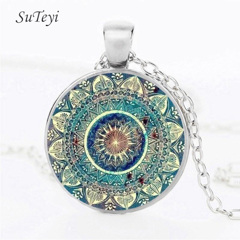 SUTEYI Boho Mandala Art Picture Earrings Vintage Henna Yoga Om Symbol Zen Buddhism Glass Dome Earrings For Women Jewellery