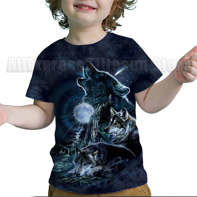 

Крутая футболка с 3D принтом волка для детей-подростков, летняя футболка с героями мультфильмов для мальчиков и девочек, детская футболка с короткими рукавами, футболки для малышей 160 cm