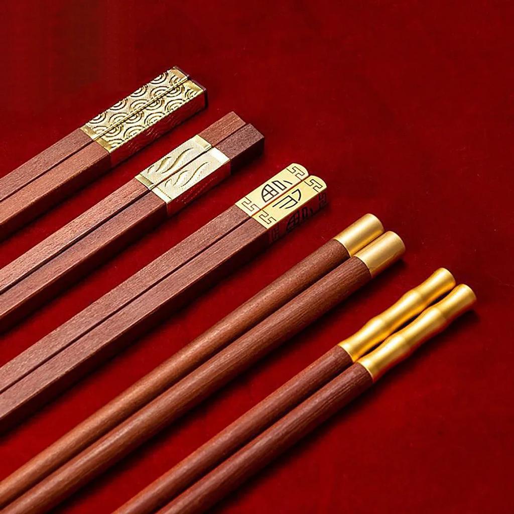 Red Wood 5/6/8/10 Pairs Chinese Chopsticks High Quality Beautiful Tableware Non Slip Sushi Food Grade Kitchen Chopstick Set