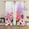 2pcs Watercolor Pink Rose & Red Heart Curtains   Perfect for Valentine's Day Window Decor  Rod Pocket Curtains