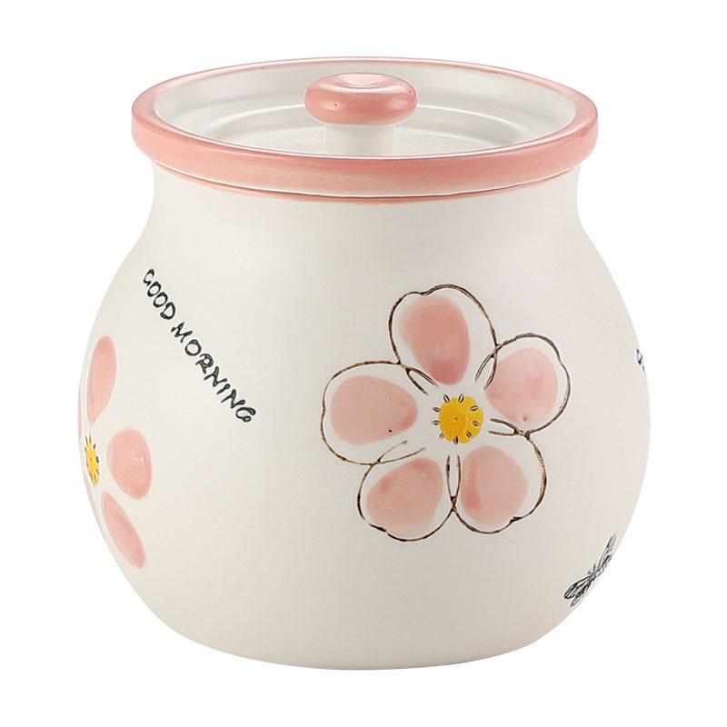 Japanese Ceramic Seasoning Jar with Lid and Spoon - Cute, High-Temperature Resistant Storage for Your Kitchen
