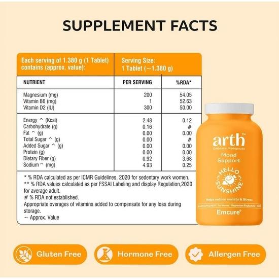 Arth Fatigue Suppot Gummies with Ferrous Ascorbate (Iron) & Mood Support Tablets for Emotional Wellness | 30 Each | Mind and Body Combo