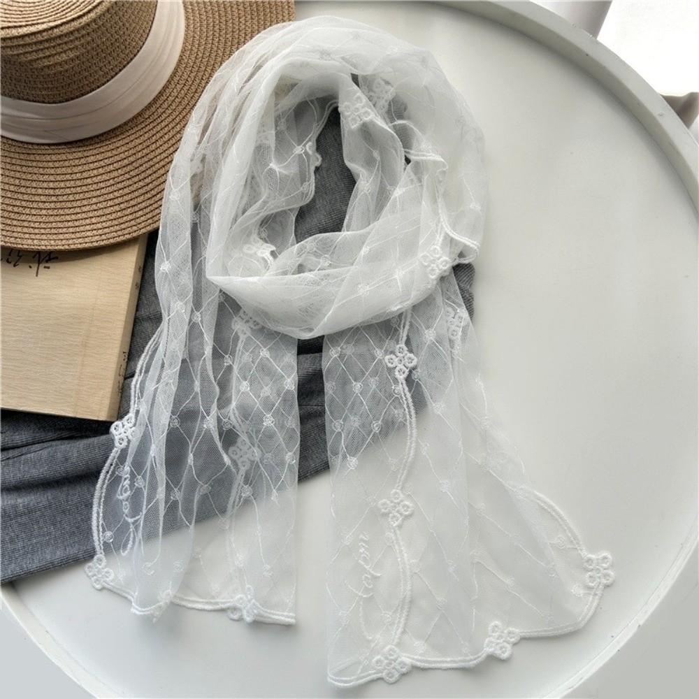 Versatile Retro Women's Lace Scarf Long Solid Color Female Headscarf Embroidered Flower Korean Version Sunscreen Shawl for Women