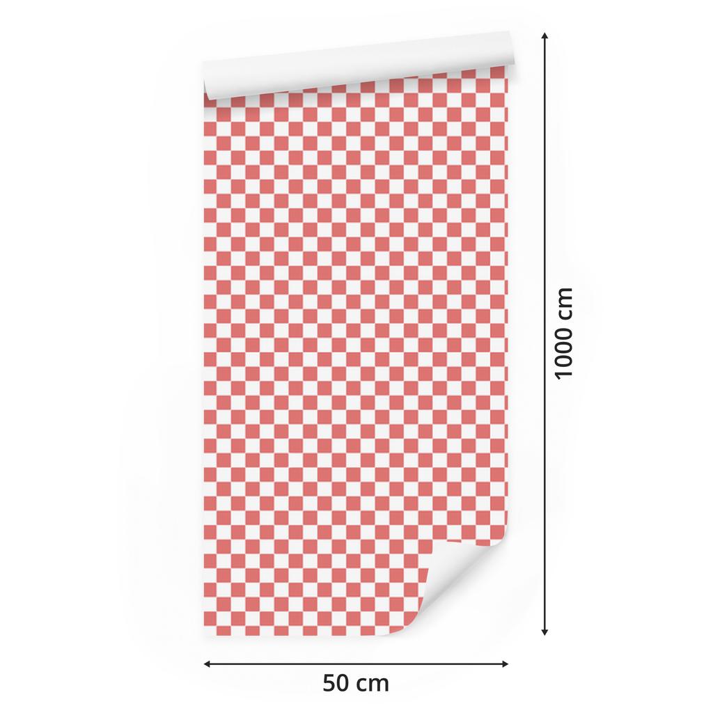 Checkerboard wallpaper, coral and white, subtle detail, 50x1000