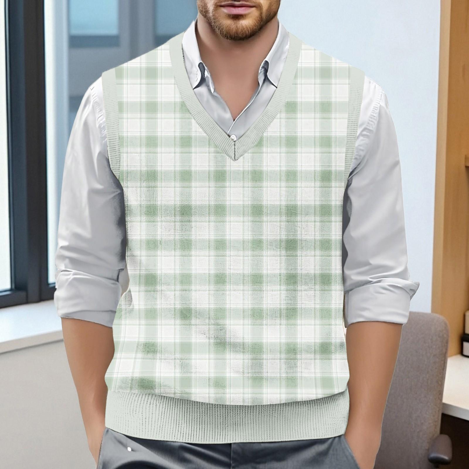 

Чоловічий в язаний джемпер з картатим принтом та V-подібним вирізом без рукавів XXL