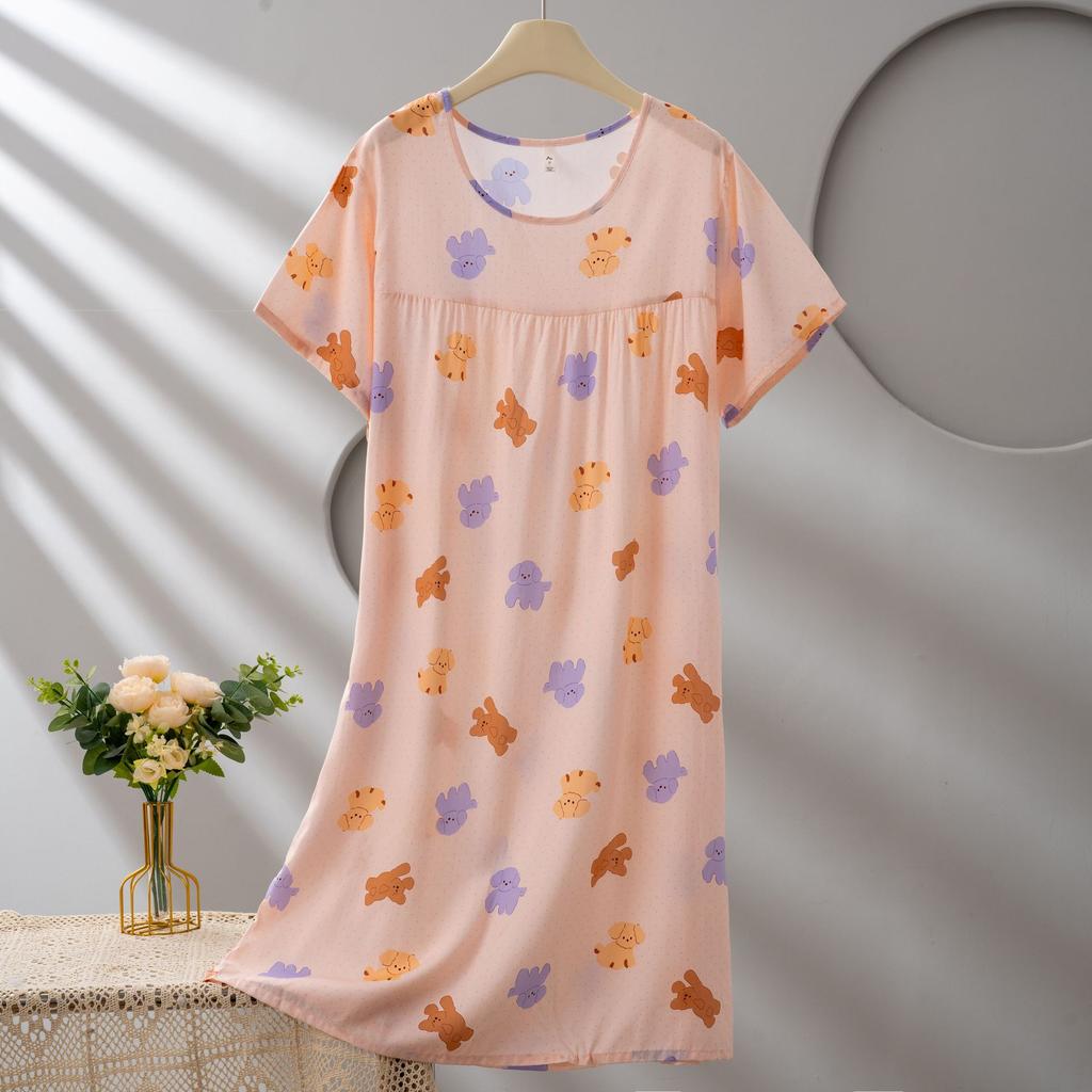 Cotton and silk dress women's summer short-sleeved fashion foreign-style pendulum nightdress mother young 1011 models