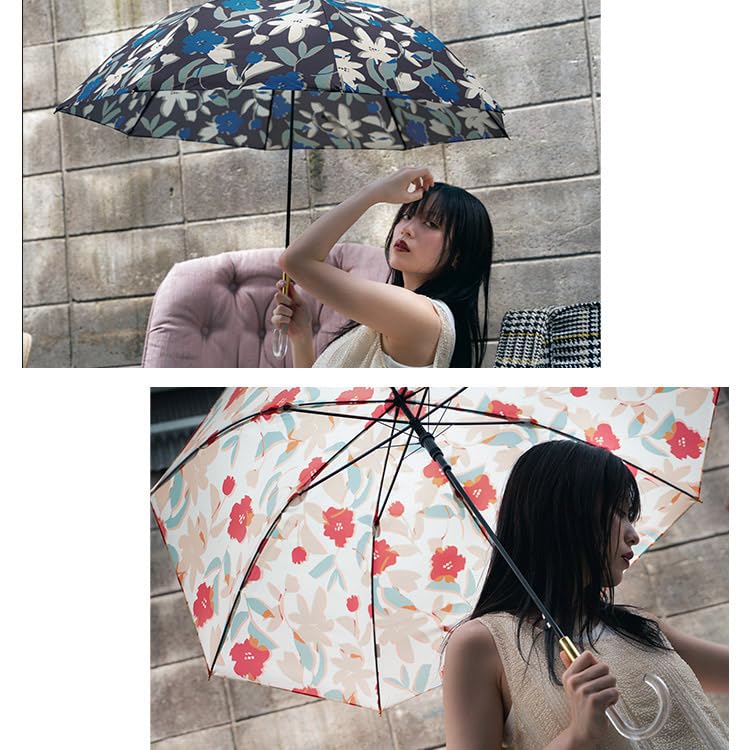 Touli Long 58cm Suitable for All and Stylish and Cute for Floral [2025] Wpc. Umbrella, Charcoal, Ribs, Large, Jump-friendly, Weather, Commuting,