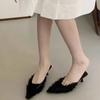 Pointed Toe Mid Heels Women Slippers Elegant Shallow Heeled Shoes 2025 Summer Fad Slides Pumps Designer Dress Sandalias De Mujer