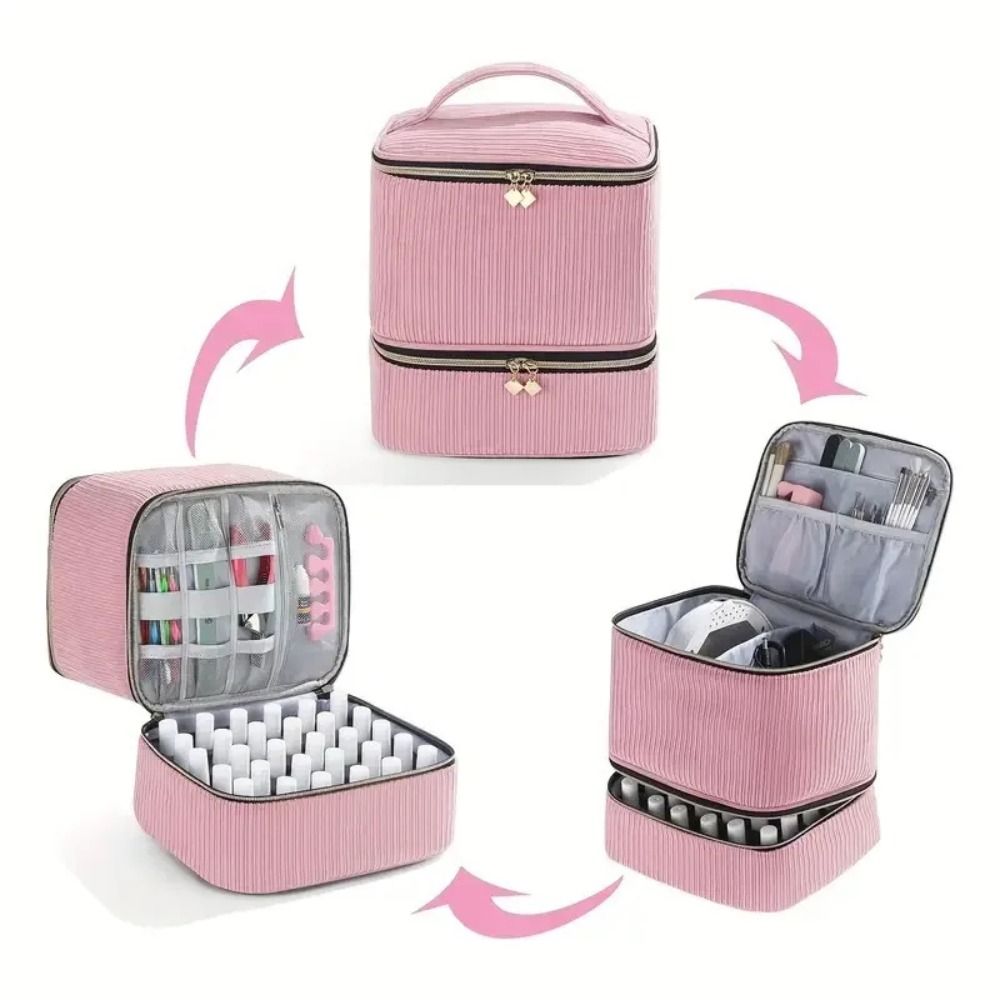 Double Layer Nail Polish Organizer Bag Large Capacity 30 Grids Essential Oil Storage Bag Handheld Makeup Bag Nail Care Tool