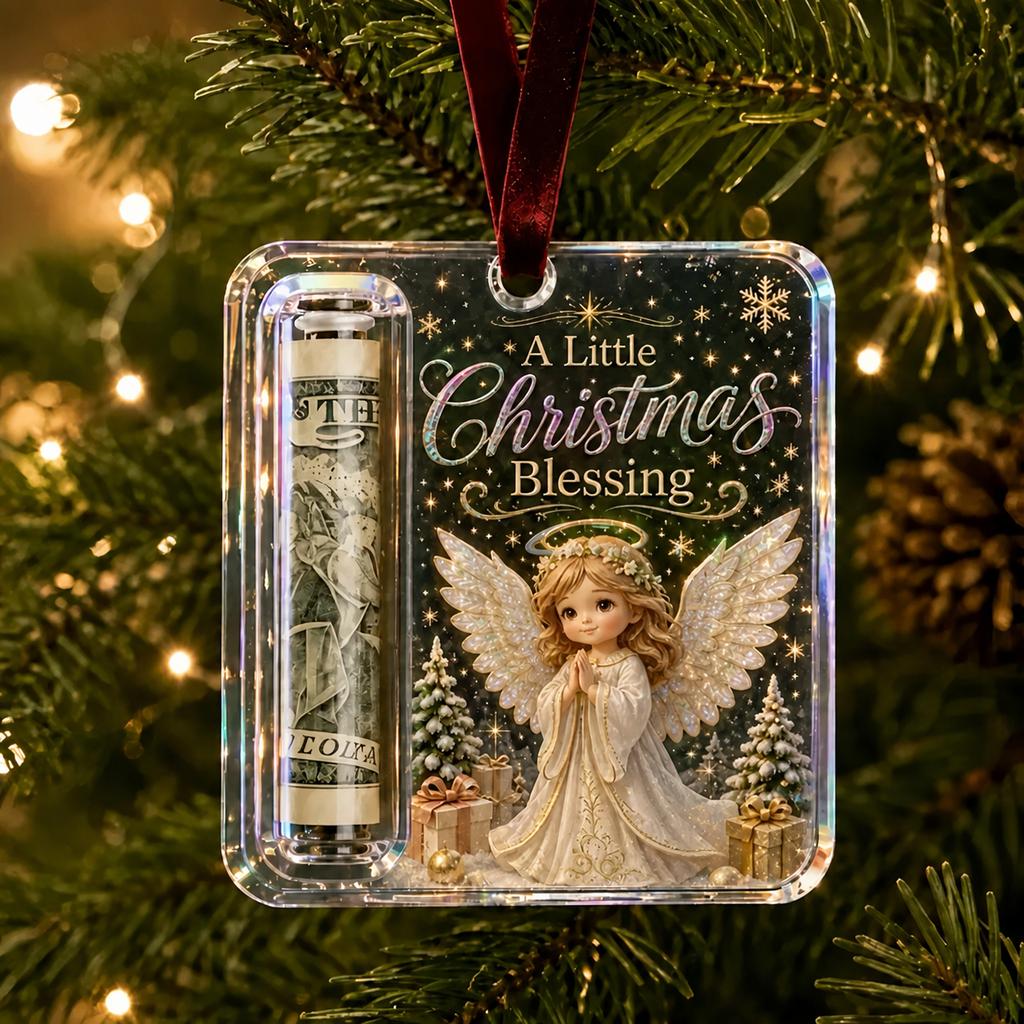 Acrylic Resin Christmas Cash Holder Ornament Reusable Hanging Cash Gift Card Holder For Christmas Tree Decoration