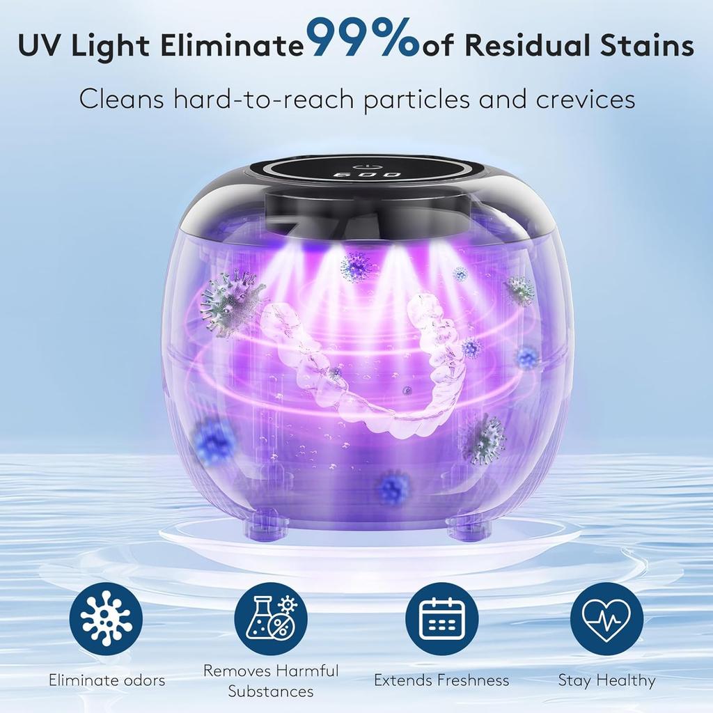 UV Ultrasonic Retainer Cleaner Machine with Digital Timer 48kHz Dental Cleaning Pod for Night Guards Mouth Guards Aligner Braces Toothbrush Jewelry