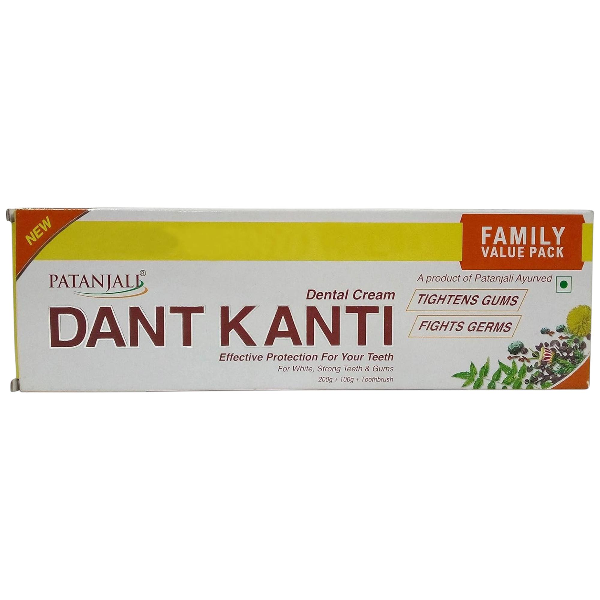 Patanjali Dant Kanti Herbal Toothpaste 300 g Oral Care Dental Cream for Gum Protection Germ Defense Natural Teeth Care