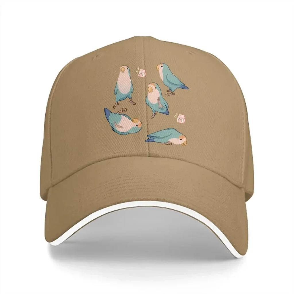 Playful Blue Lovebirds Baseball Caps Peaked Cap Parrot Birds Pet Sun Shade Hats for Unisex Women