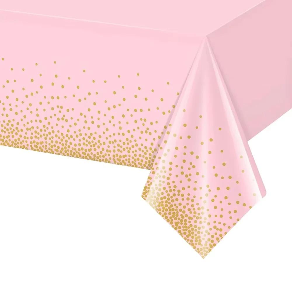 5pcs Gold Dot Printing Disposable Tablecloths, Plastic Tablecloths, White Tablecloths Suitable for Kitchen Table Camping