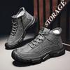Fashion Men's Motorcycle Leather Boots British Style Round Head High Top Shoes Walking Casual Platform Boots Bota Masculina Winter Black