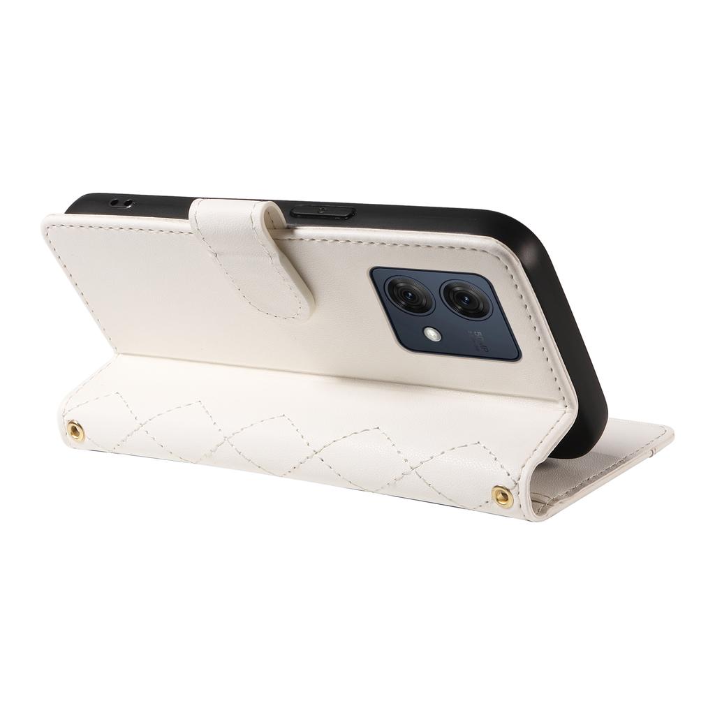 For Motorola Moto G84 5G Case Wallet Rhombus Leather Phone Cover with Shoulder Strap,Wrist Strap