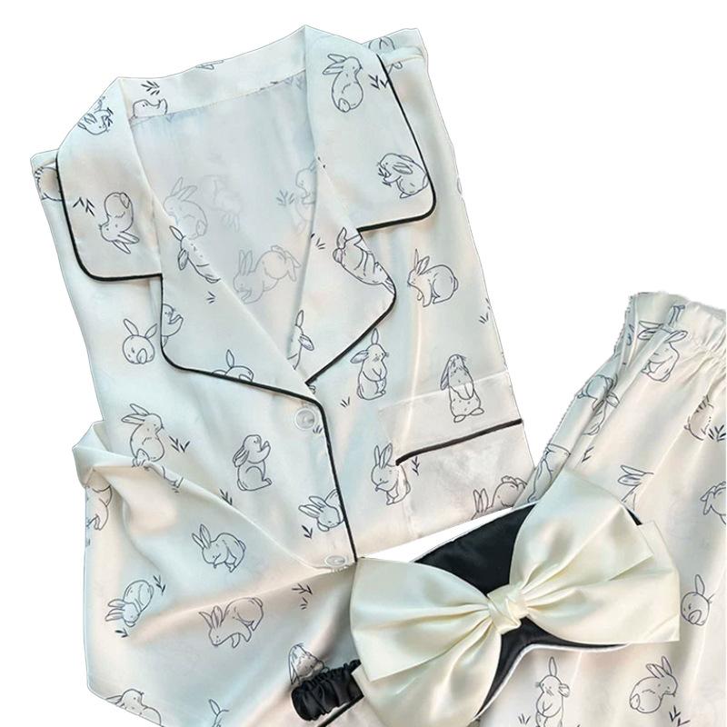 Pajamas Thin Ice Silk Rabbit Print Small Summer Home Comfort Two-Piece Set
