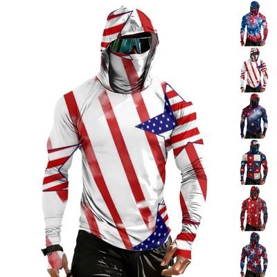 Men's Casual Raglan Sleeve Hooded Long Sleeve Sun Protection Shirt Independence Day Graphic Print Style Lightweight Breathable Fabric