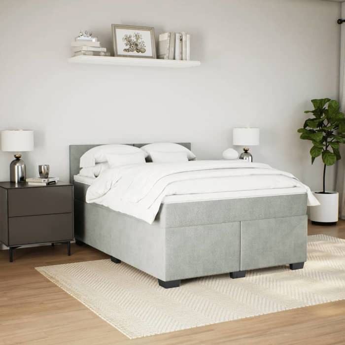VidaXL Sommier à lattes de lit et matelas Gris clair 140x200cm Velours 3286324