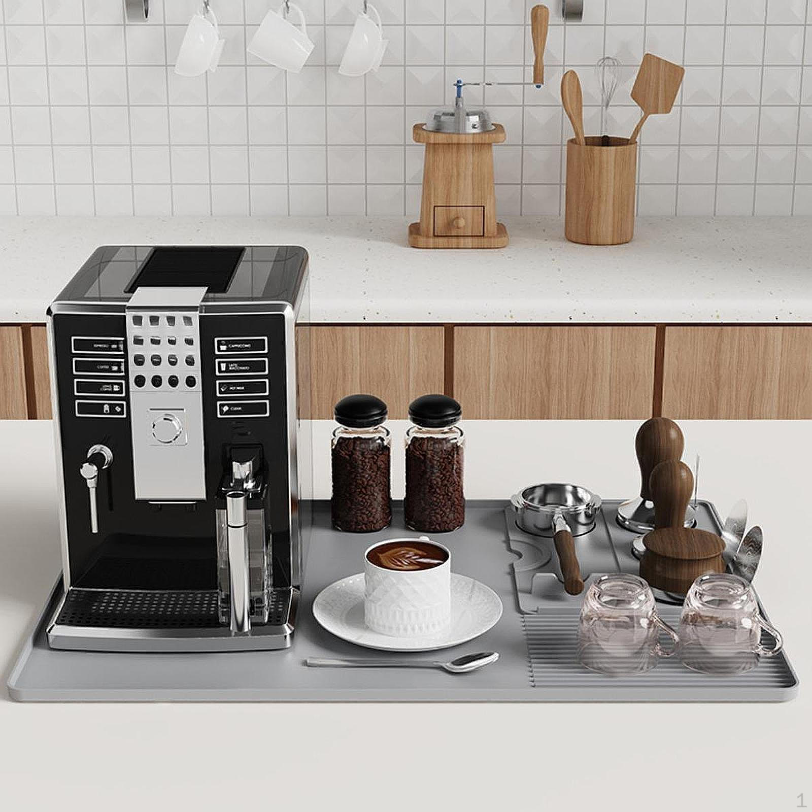 

Коврик для кофейного бара, подставка для кружек, аксессуар с приподнятыми краями, нескользящий, съемный ящик для темперного инструмента