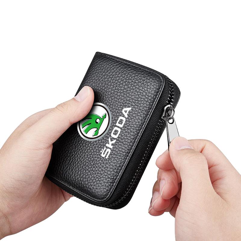 Leather Car Driver's License ID Card Bank Card Wallet Car Styling For Skoda Octavia Superb Rapid Kodiaq Karoq Fabia Kamiq Roomster Citigo