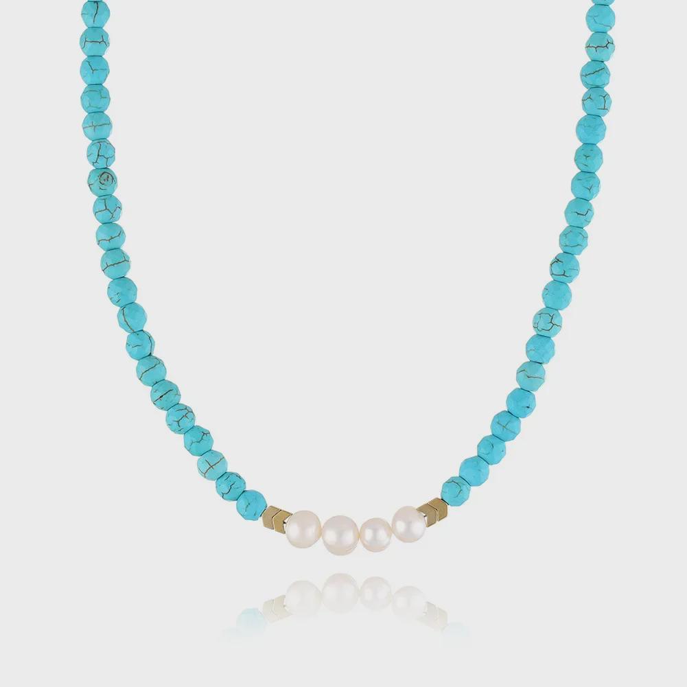 Bohemian Freshwater Pearl & Turquoise Clavicle Necklace for Women