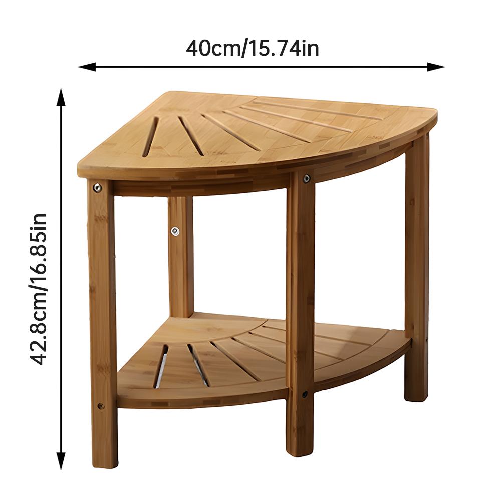 Corner Shower Stool with Storage Rack Anti-slip Natural Bamboo Shower Bench Multifunctional Shower