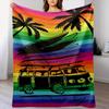 1pc Sun & Surf Retro Van & Surfboard Floral Blanket-Vibrant Beach Vacation Flannel Throw, Soft All-Season, High-Definition Print, Lightweight & Comfor