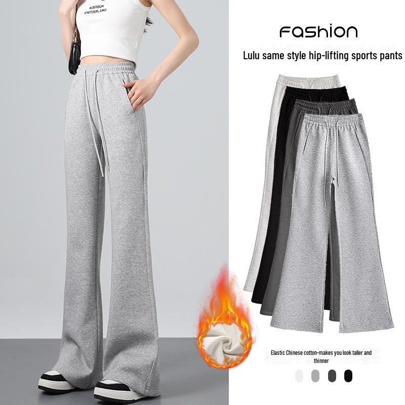 American-Style High Waist Flared Sweatpants for Women - Autumn/Winter Casual Slim Fit Long Pants