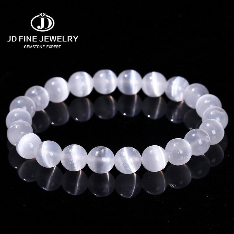 JD Bracciale in Pietra Selenite Bianca Naturale per Donna Uomo 100% Gesso Reale Pietra Rotonda 6 8 10mm Braccialetti Elastici Regalo Minerale Yoga