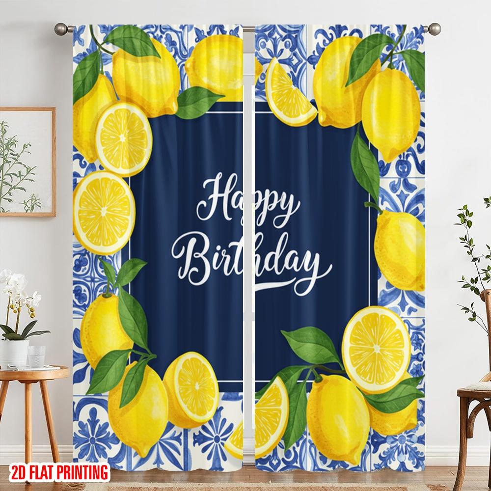 2 Stück 2D Flachdruck Fensterbehandlung Vorhänge Alles Gute zum Geburtstag Zitronen Polyester Ohne Strom Partydekorationen Perfekt