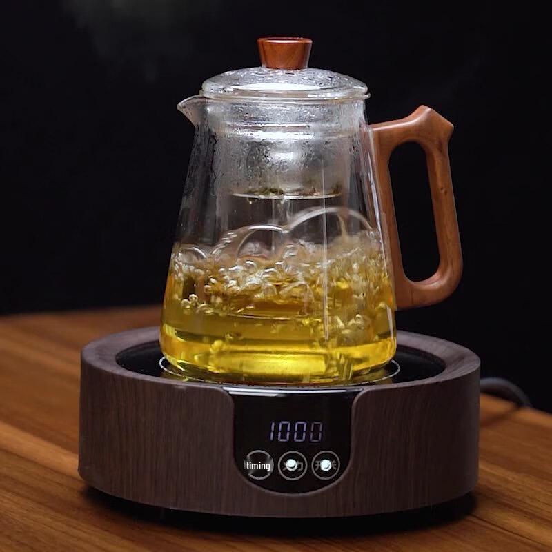 Heat-Resistant Glass Teapot with Wooden Handle