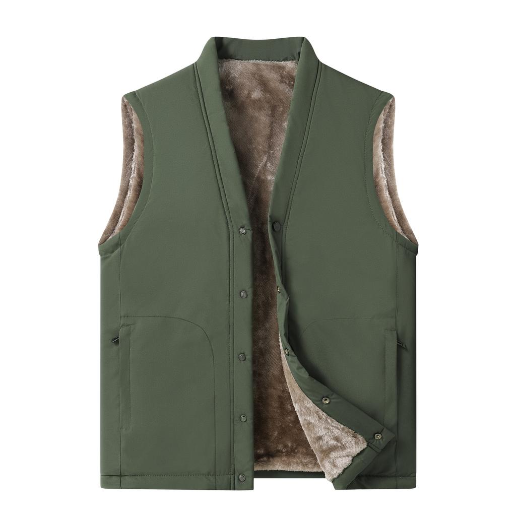 Autumn Winter Men Plush Vest V-neck Sleeveless Fleece Male Coat Solid Color Single-breasted Comfortable Man Waistcoat